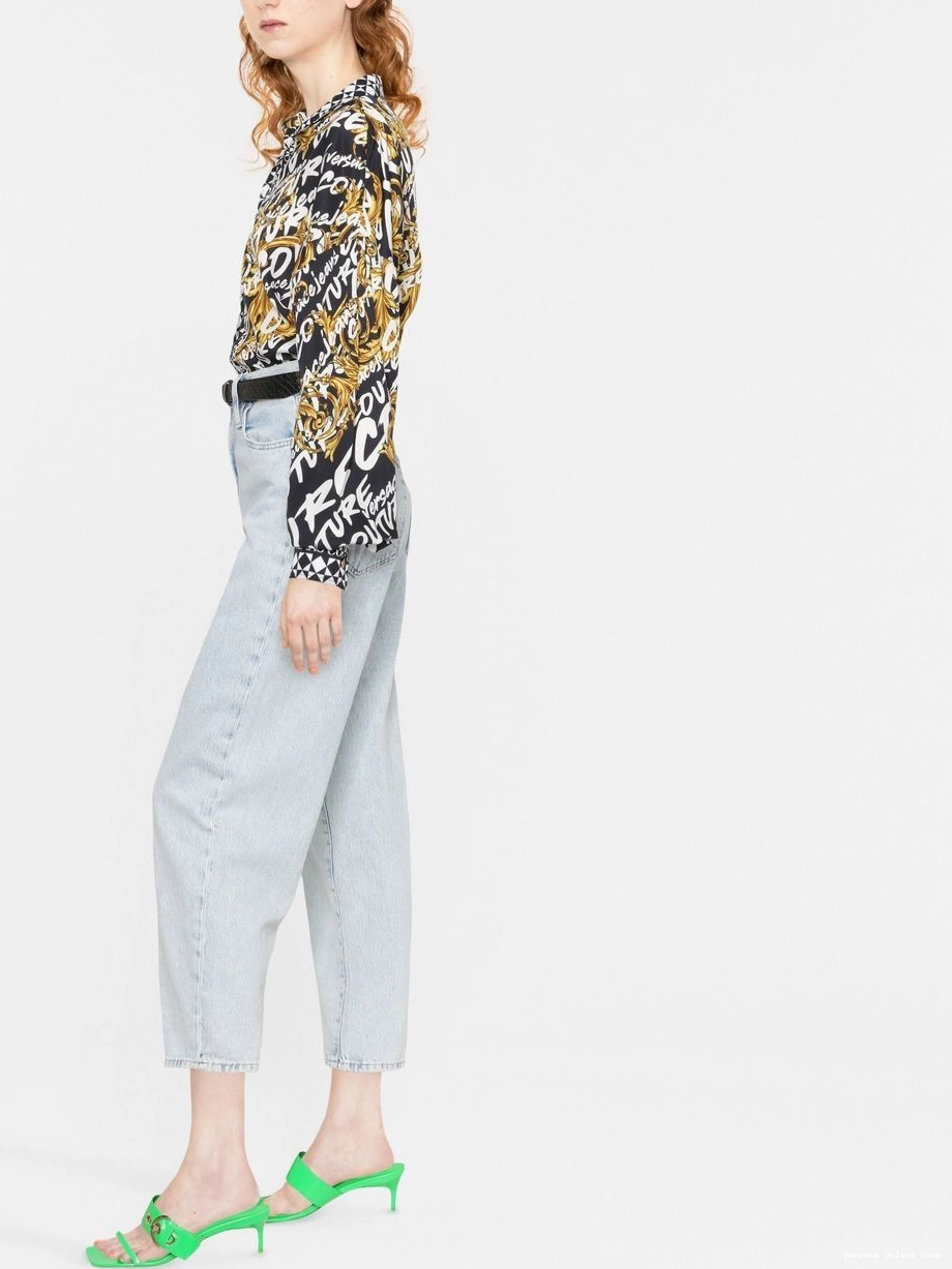 Cheap Couture Women long-sleeve Jeans Versace logo-print shirt brushed 0806